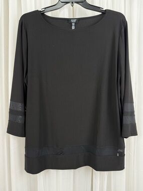 Jones New York Signature 2X Black Blouse Sheer Trim Stretch Top